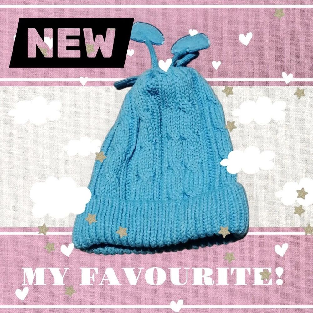 The Children's Place Girls' Blue Cable Knit Heart Winter Beanie Hat Size 3T-4T